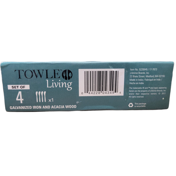 Towle Living Acacia Wood Galvanized Iron Handles Set of 4 Spreaders NEW - Picture 4 of 4